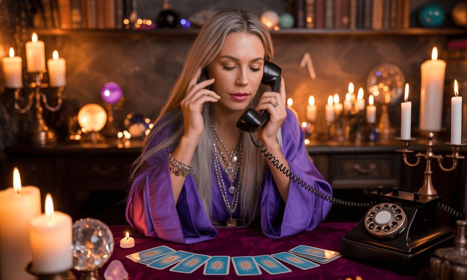 Fortune teller giving a phone reading