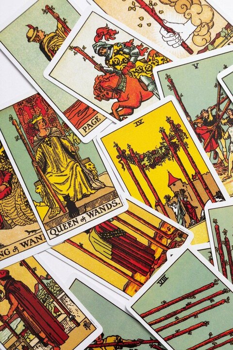 Tarot cards laid out for a relationship reading